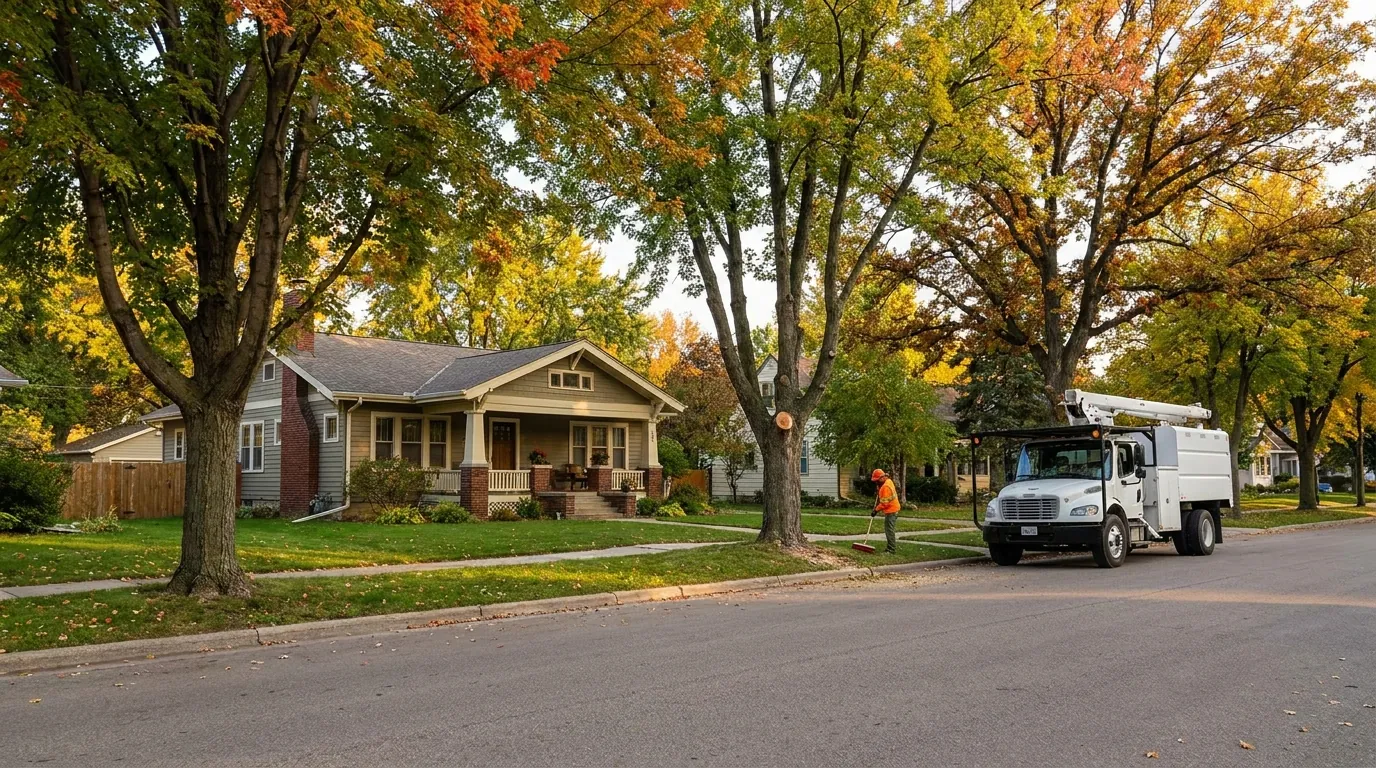 Mature trees along a residential street in Fargo, North Dakota